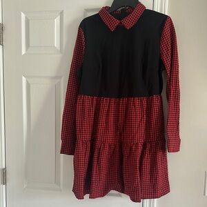 Shein Red & Black Gingham Babydoll Dress | Peter Pan Collar | Size L (8/10)